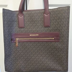 Michael Kors Brown Logo Tote with Plum Trim